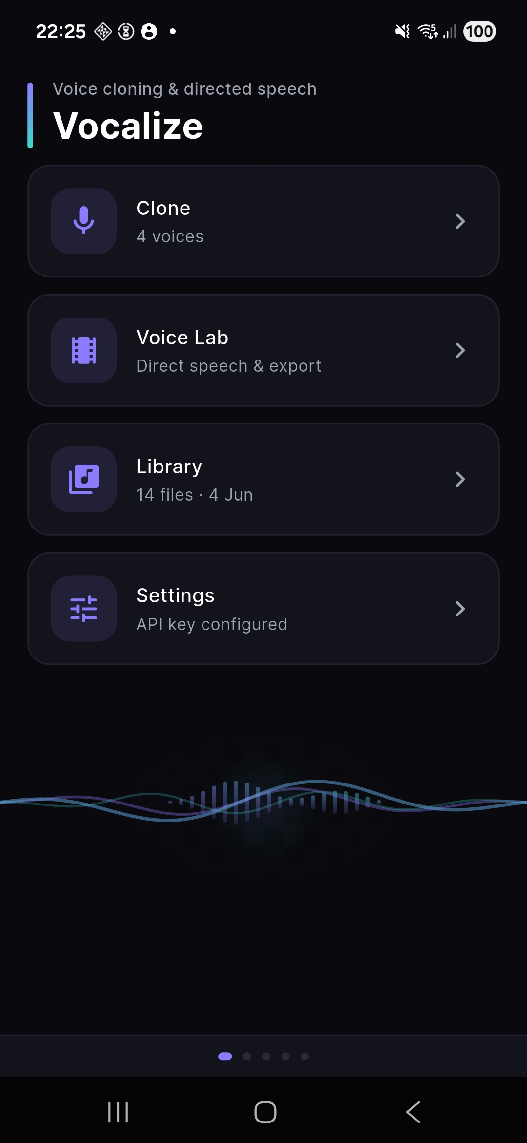 Vocalize home — Clone, Voice Lab, Library, Settings